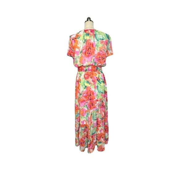 Cynthia Rowley Floral Smocked Tiered Short Sleeve Maxi Dress | L - Picture 3 of 9